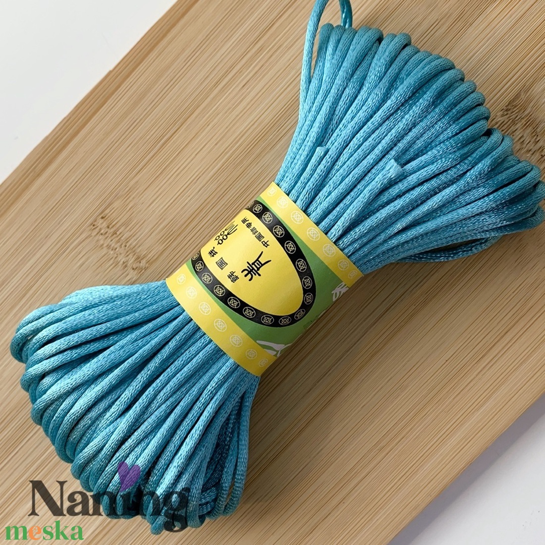 5 méter szatén selyemzsinór - türkizkék - 2mm  (60ft/m) - kellékek & szerszámok - rövidáru - fonal, cérna - kevert fonal - Meska.hu