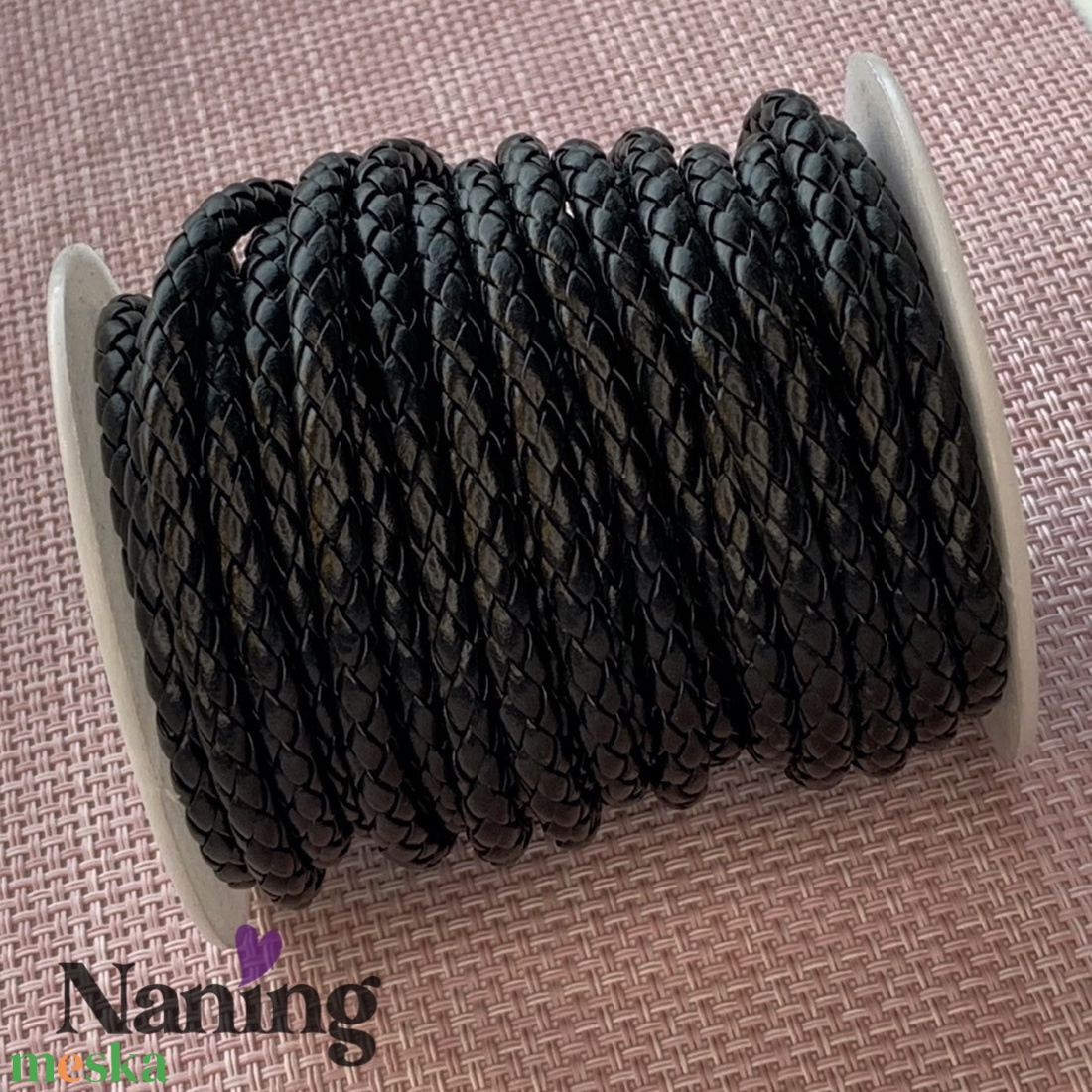 1 méter fonott, hengerelt bőrszál - 5mm - fekete - kellékek & szerszámok - rövidáru - fonal, cérna - bőr szál - Meska.hu