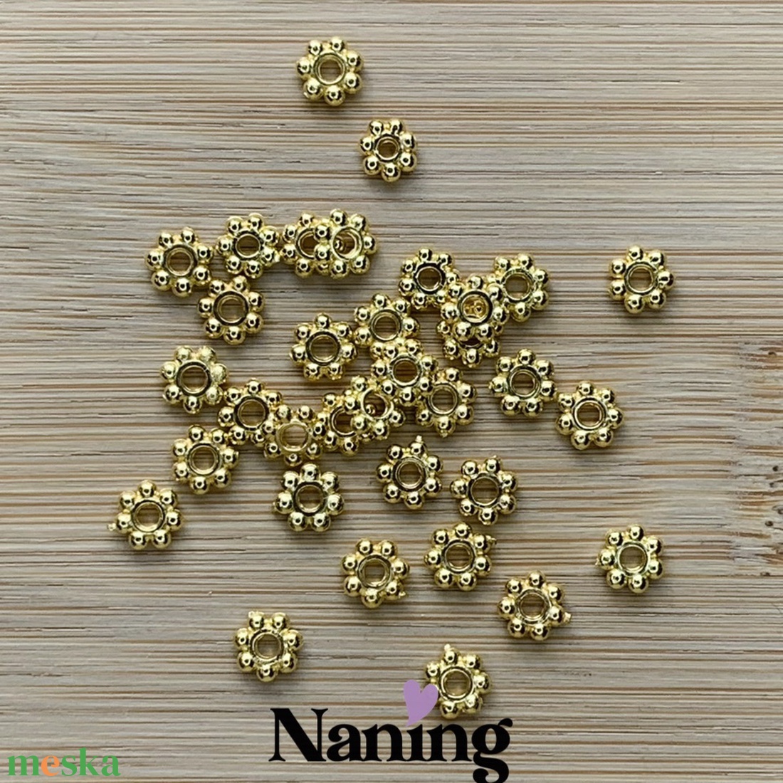 50db virág köztes/távtartó � 6mm � arany  (6ft/db) - kellékek & szerszámok - gyöngyfűzés kellékek - fém köztesek - Meska.hu