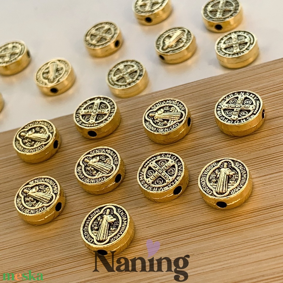 3db Szent Benedek köztes/összekötőelem 10x3mm � antik arany  (100ft/db) - kellékek & szerszámok - gyöngyfűzés kellékek - fém köztesek - Meska.hu