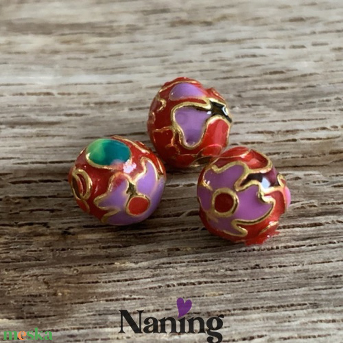 2db rekeszzománc (cloissone) gyöngy - 8mm  (150ft/db) - kellékek & szerszámok - gyöngyfűzés kellékek - fém köztesek - Meska.hu