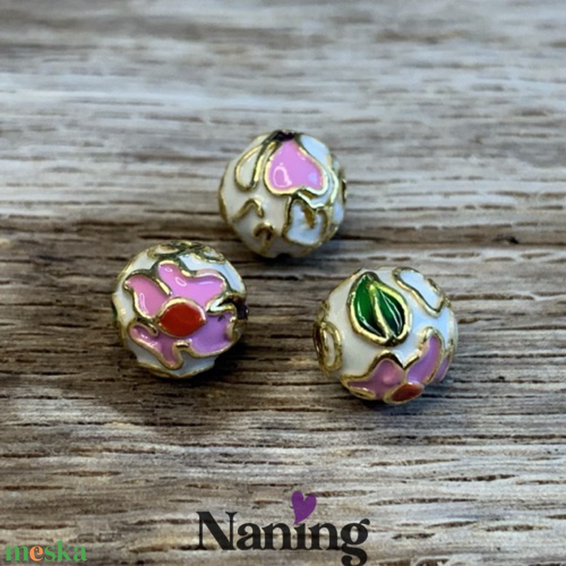 2db rekeszzománc (cloissone) gyöngy - 8mm  (150ft/db) - kellékek & szerszámok - gyöngyfűzés kellékek - fém köztesek - Meska.hu