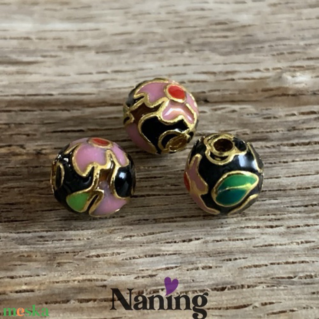 2db rekeszzománc (cloissone) gyöngy - 8mm  (150ft/db) - kellékek & szerszámok - gyöngyfűzés kellékek - fém köztesek - Meska.hu