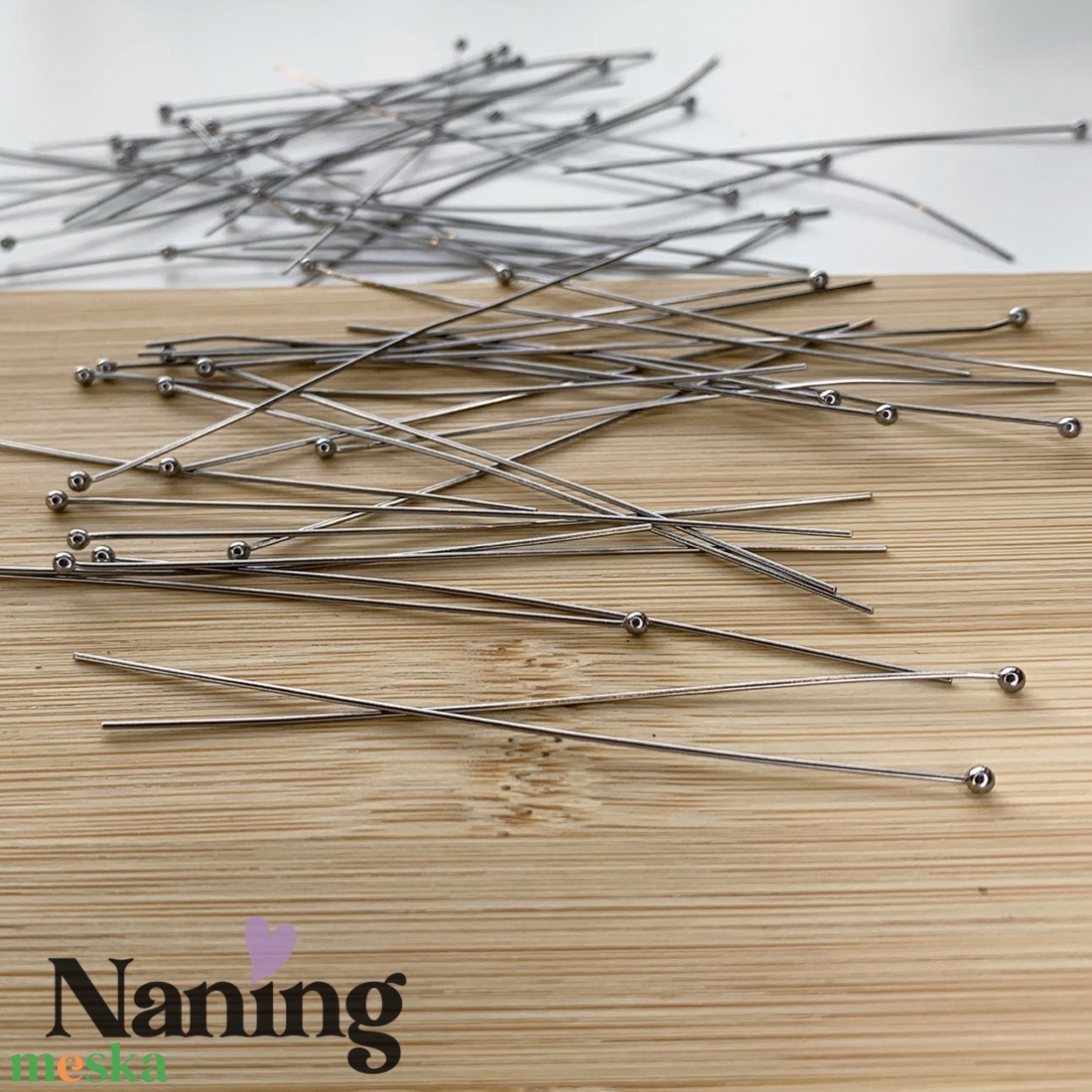 20db rozsdamentes acél - szerelőpálca - golyós/hurkos végű - 70mm  (25ft/db) - kellékek & szerszámok - gyöngyfűzés kellékek - szerelőpálca - Meska.hu