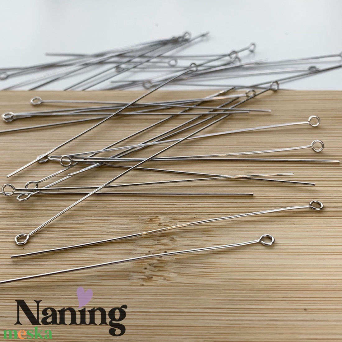 20db rozsdamentes acél - szerelőpálca - golyós/hurkos végű - 70mm  (25ft/db) - kellékek & szerszámok - gyöngyfűzés kellékek - szerelőpálca - Meska.hu