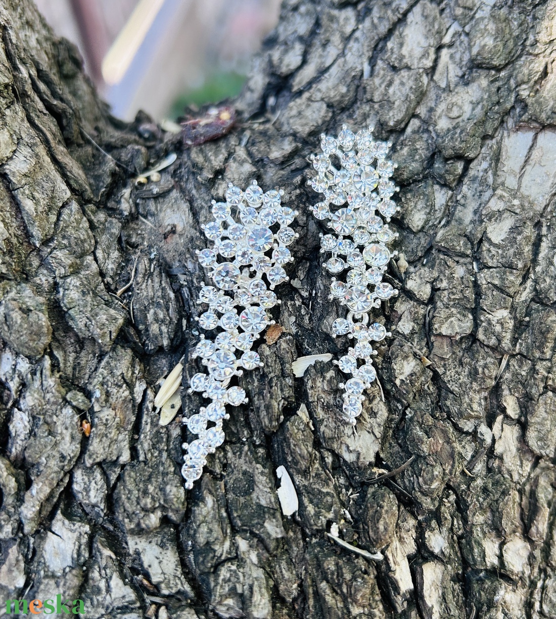 ESKÜVŐI - strasszköves lógós fülbevaló/klipsz - ékszer - fülbevaló - klipsz - Meska.hu
