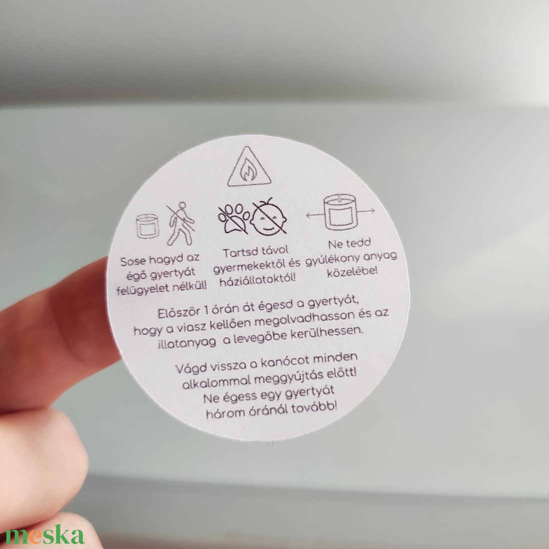 Gyertya biztonsági címke 48db 4,5x4,5cm papír kör matrica - otthon & életmód - papír, írószer - matrica, matrica csomag - Meska.hu Gyertya biztonsági címke 48db 4,5x4,5cm papír kör matrica - otthon & életmód - papír, írószer - matrica, matrica csomag - Meska.hu