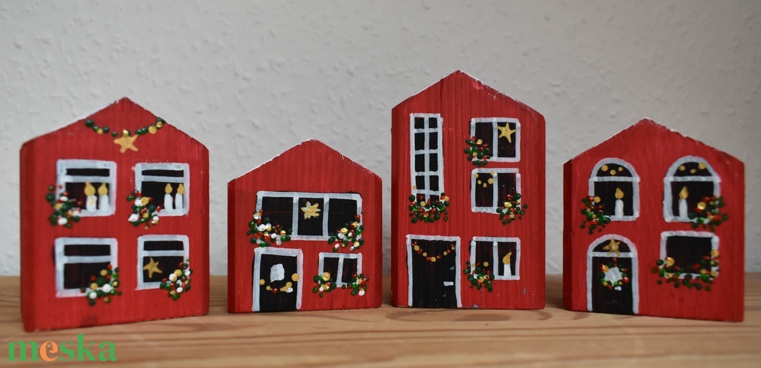 karácsonyi dekorházikó csoport piros - karácsony - karácsonyi lakásdekoráció - karácsonyi falu, házikó - Meska.hu