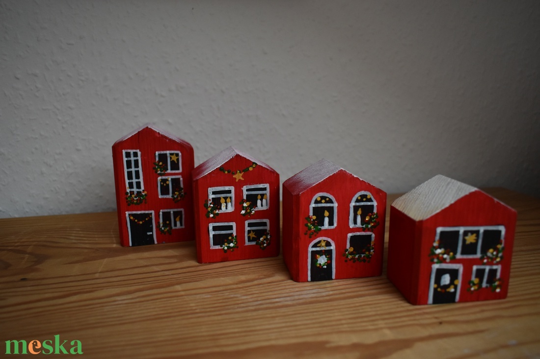karácsonyi dekorházikó csoport piros - karácsony - karácsonyi lakásdekoráció - karácsonyi falu, házikó - Meska.hu