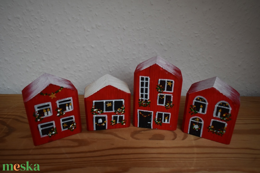 karácsonyi dekorházikó csoport piros - karácsony - karácsonyi lakásdekoráció - karácsonyi falu, házikó - Meska.hu