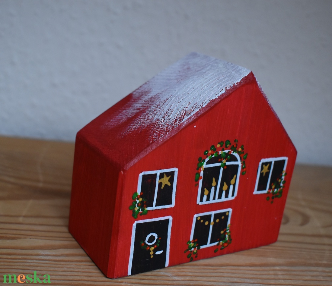 karácsonyi dekorházikó piros 0118 - karácsony - karácsonyi lakásdekoráció - karácsonyi falu, házikó - Meska.hu