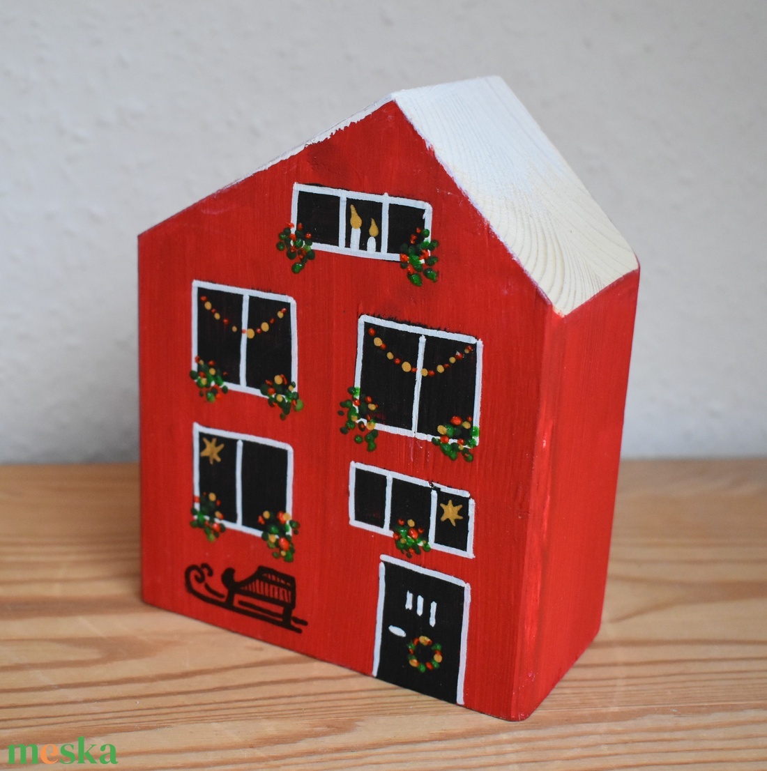 karácsonyi dekorházikó piros 0120 - karácsony - karácsonyi lakásdekoráció - karácsonyi falu, házikó - Meska.hu