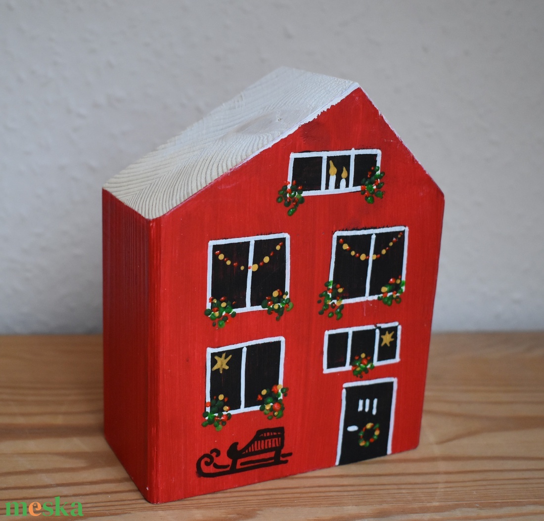 karácsonyi dekorházikó piros 0120 - karácsony - karácsonyi lakásdekoráció - karácsonyi falu, házikó - Meska.hu