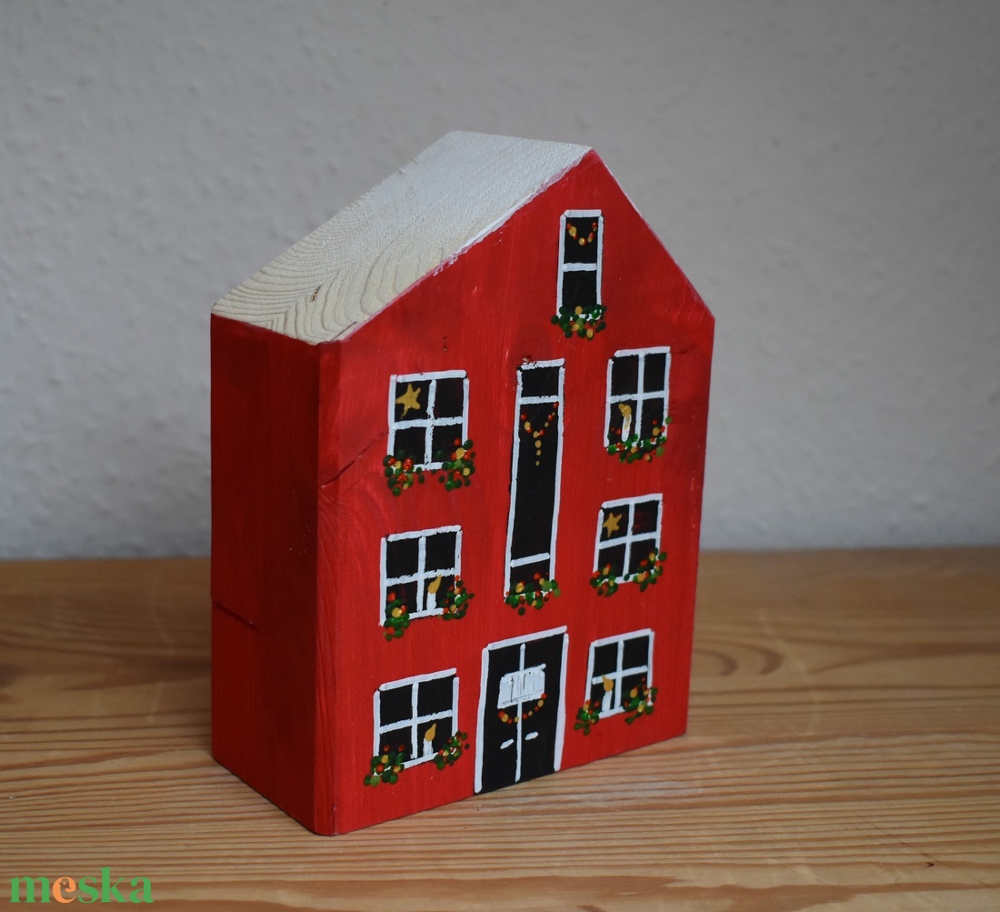 karácsonyi dekorházikó piros 0121 - karácsony - karácsonyi lakásdekoráció - karácsonyi falu, házikó - Meska.hu
