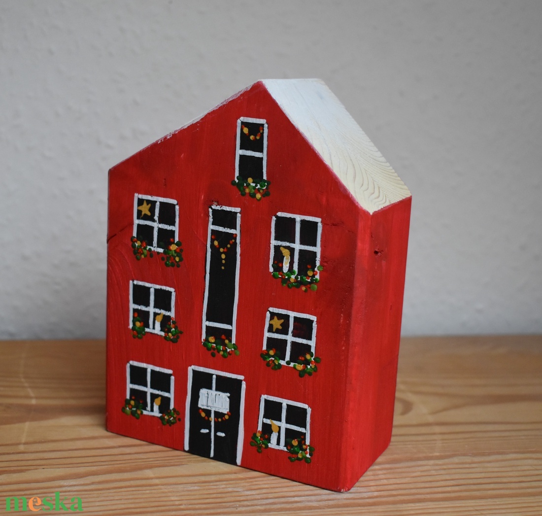 karácsonyi dekorházikó piros 0121 - karácsony - karácsonyi lakásdekoráció - karácsonyi falu, házikó - Meska.hu