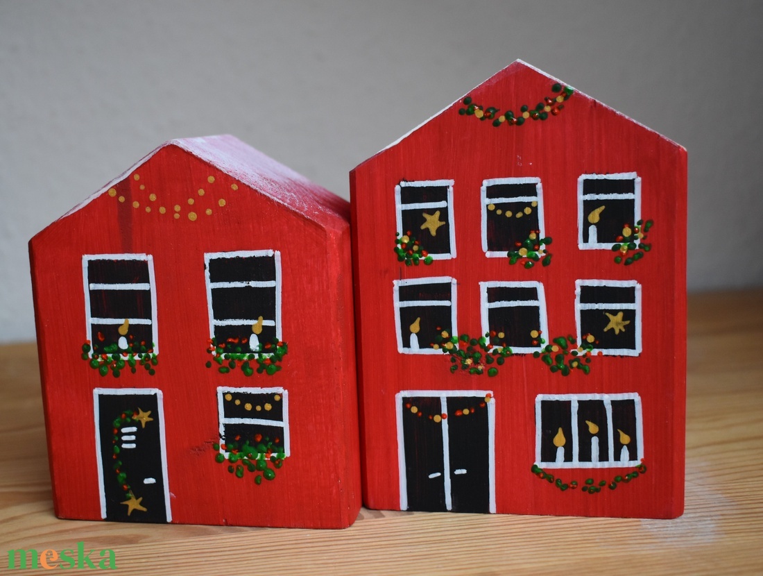 karácsonyi dekorházikó párban piros 0122 és 0123 - karácsony - karácsonyi lakásdekoráció - karácsonyi falu, házikó - Meska.hu