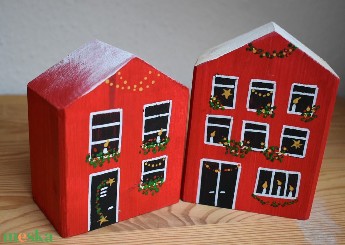 karácsonyi dekorházikó párban piros 0122 és 0123 - karácsony - karácsonyi lakásdekoráció - karácsonyi falu, házikó - Meska.hu