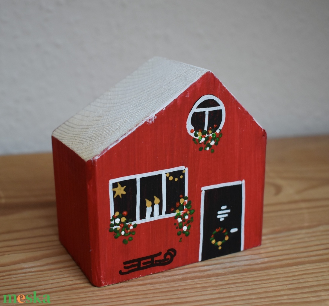 karácsonyi dekorházikó piros 0128 - karácsony - karácsonyi lakásdekoráció - karácsonyi falu, házikó - Meska.hu