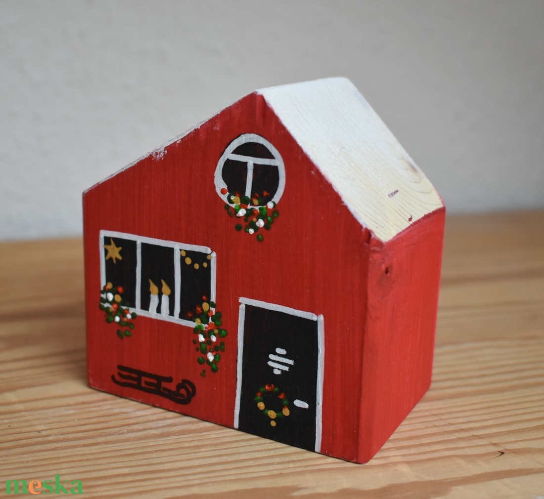 karácsonyi dekorházikó piros 0128 - karácsony - karácsonyi lakásdekoráció - karácsonyi falu, házikó - Meska.hu