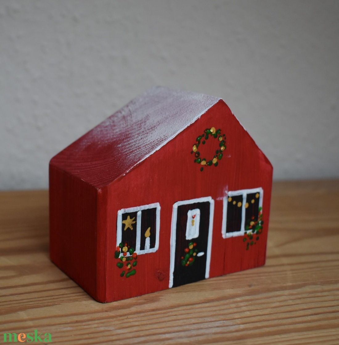 karácsonyi dekorházikó piros 0129 - karácsony - karácsonyi lakásdekoráció - karácsonyi falu, házikó - Meska.hu