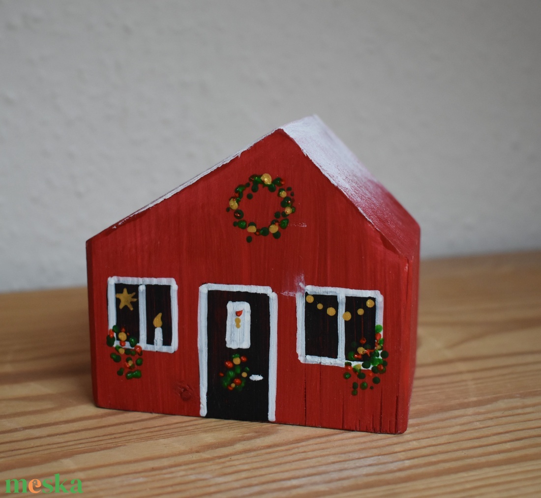karácsonyi dekorházikó piros 0129 - karácsony - karácsonyi lakásdekoráció - karácsonyi falu, házikó - Meska.hu