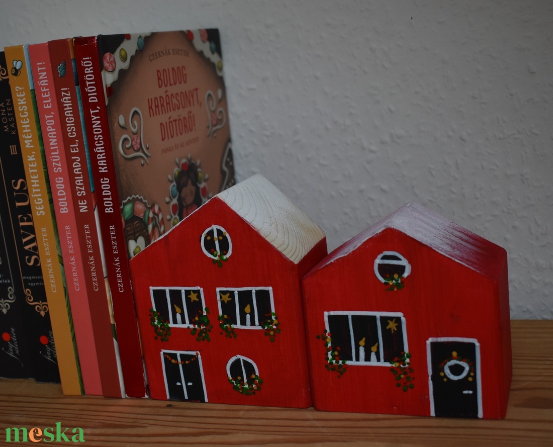 karácsonyi dekorházikó párban piros 0126 és 0127 - karácsony - karácsonyi lakásdekoráció - karácsonyi falu, házikó - Meska.hu