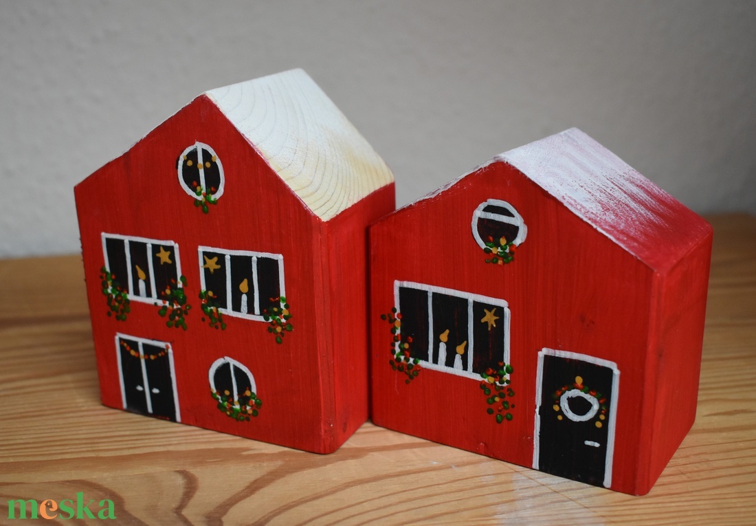 karácsonyi dekorházikó párban piros 0126 és 0127 - karácsony - karácsonyi lakásdekoráció - karácsonyi falu, házikó - Meska.hu