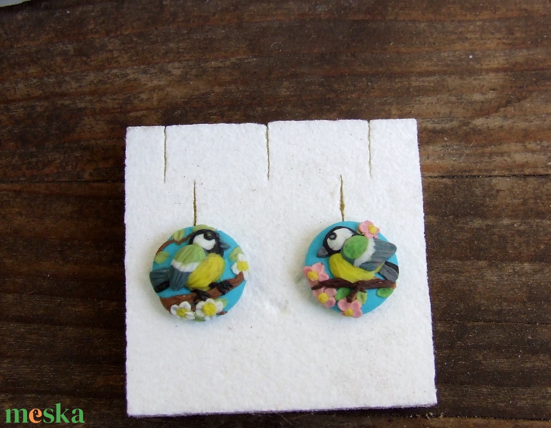 Cinege mintás fülbevaló - ékszer - fülbevaló - pötty fülbevaló - Meska.hu