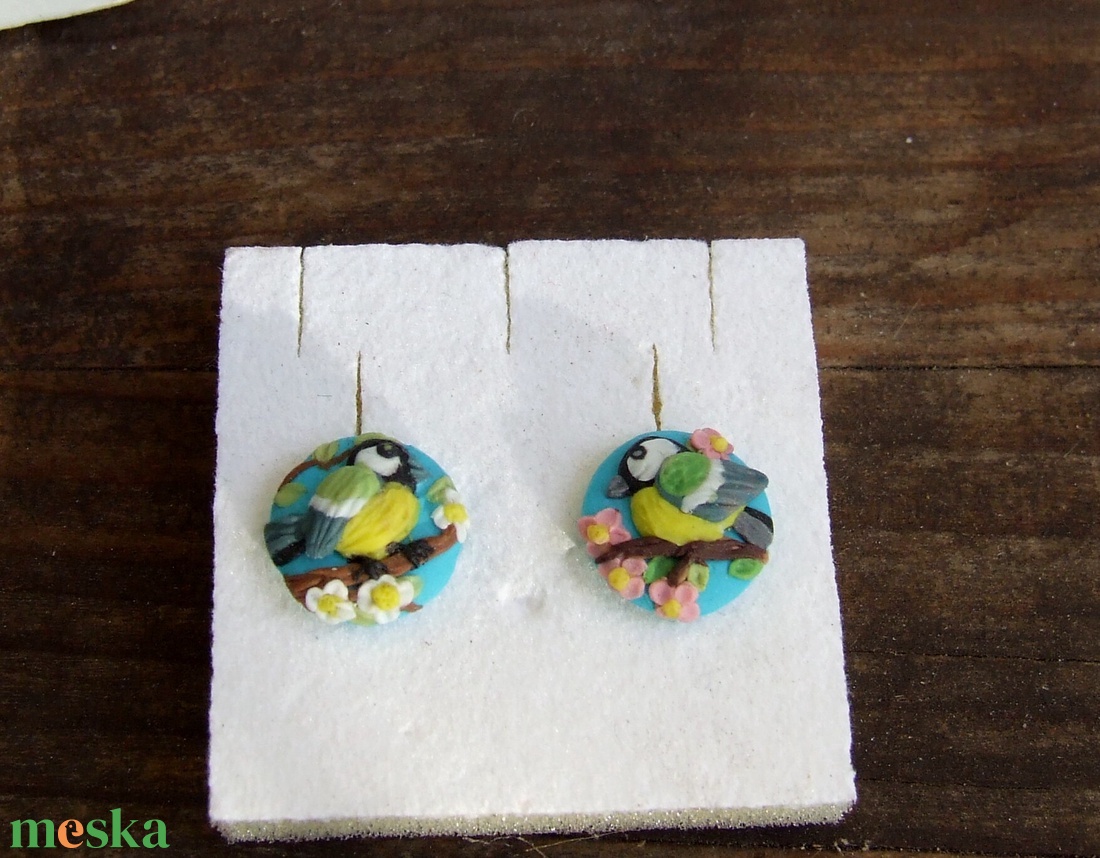 Cinege mintás fülbevaló - ékszer - fülbevaló - pötty fülbevaló - Meska.hu