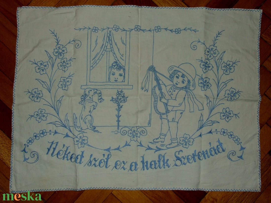 Régi retro kézzel hímzett, feliratos falvédő - otthon & életmód - lakástextil - falvédő - Meska.hu