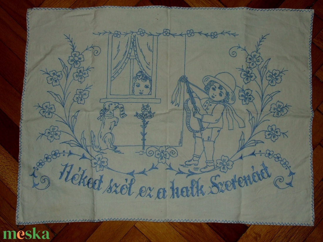 Régi retro kézzel hímzett, feliratos falvédő - otthon & életmód - lakástextil - falvédő - Meska.hu