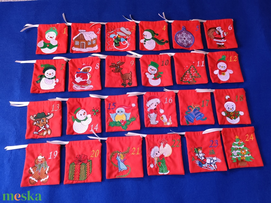 Hímzett adventi naptár, 24 db kis hímzett zsák - karácsony - adventi díszek - adventi naptár - Meska.hu Hímzett adventi naptár, 24 db kis hímzett zsák - karácsony - adventi díszek - adventi naptár - Meska.hu