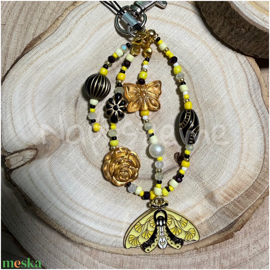 Fekete-sárga gyöngy kulcstartó - táska & tok - kulcstartó & táskadísz - táskaakasztó - Meska.hu