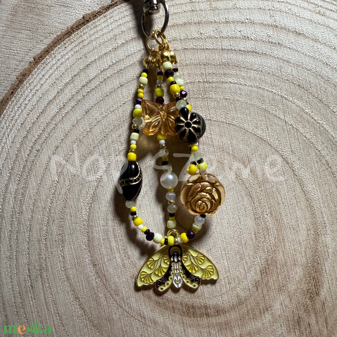 Fekete-sárga gyöngy kulcstartó - táska & tok - kulcstartó & táskadísz - táskaakasztó - Meska.hu