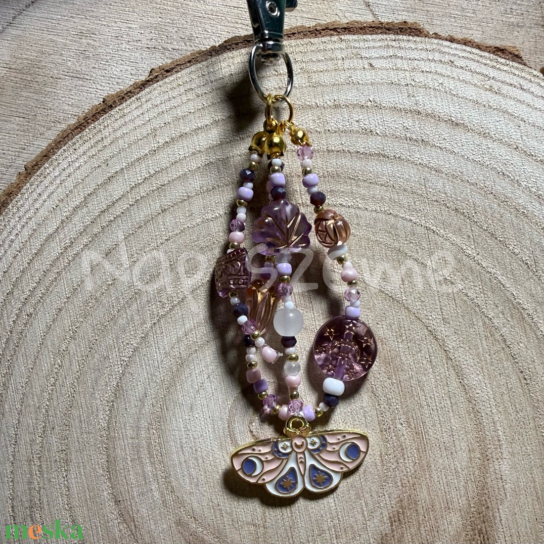 Rózsaszín-lila gyöngy kulcstartó - táska & tok - kulcstartó & táskadísz - kulcstartó - Meska.hu