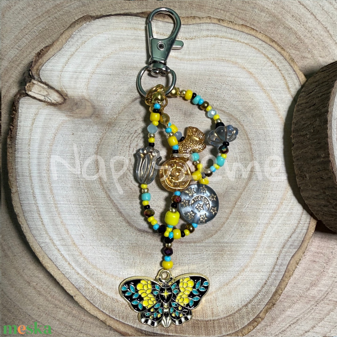 Sárga-kék gyöngy kulcstartó - táska & tok - kulcstartó & táskadísz - kulcstartó - Meska.hu