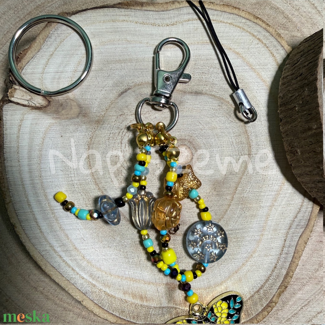 Sárga-kék gyöngy kulcstartó - táska & tok - kulcstartó & táskadísz - kulcstartó - Meska.hu