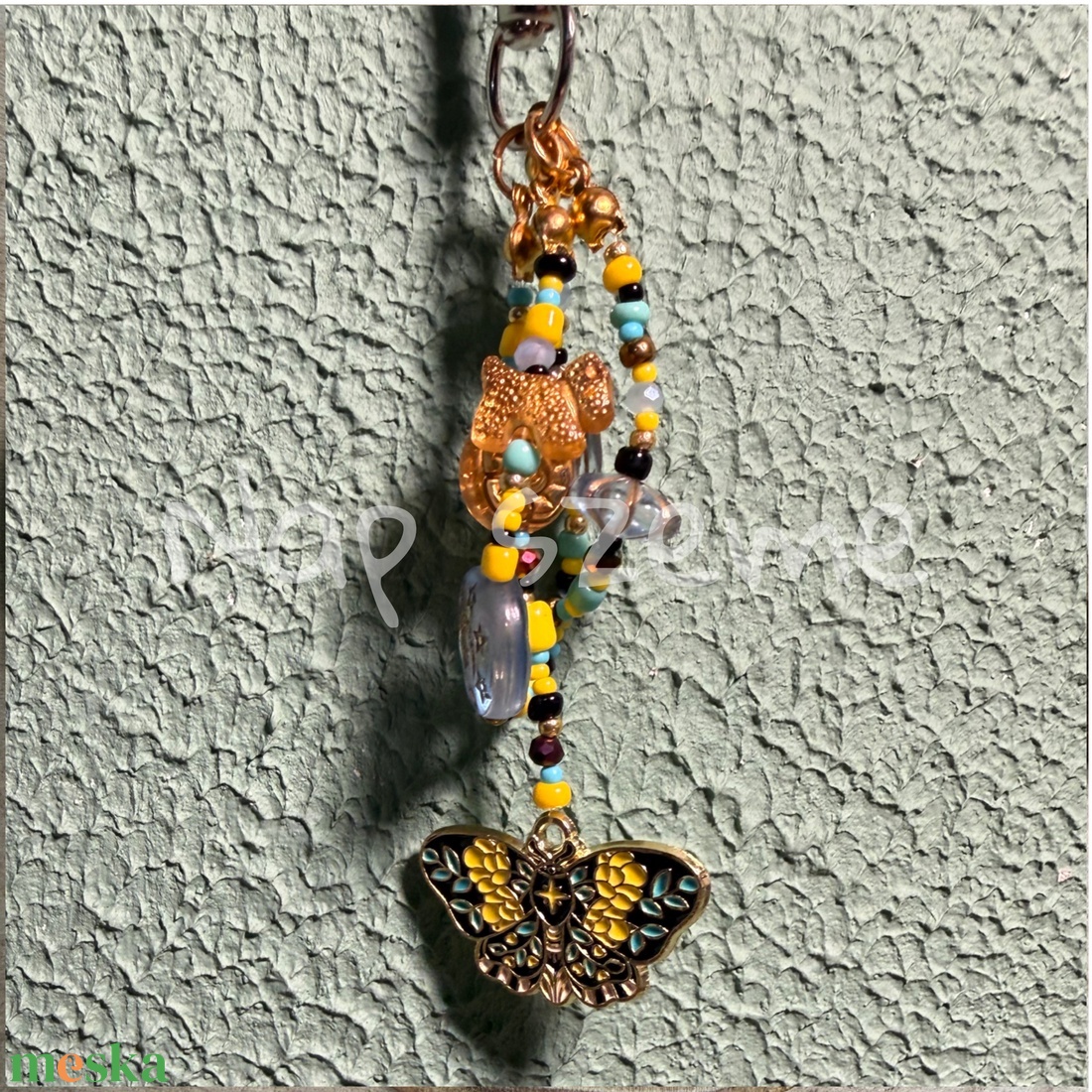 Sárga-kék gyöngy kulcstartó - táska & tok - kulcstartó & táskadísz - kulcstartó - Meska.hu