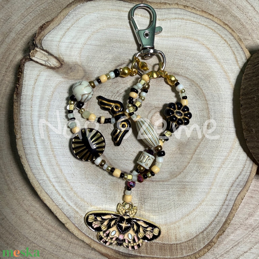 Barack-fekete gyöngy kulcstartó - táska & tok - kulcstartó & táskadísz - kulcstartó - Meska.hu