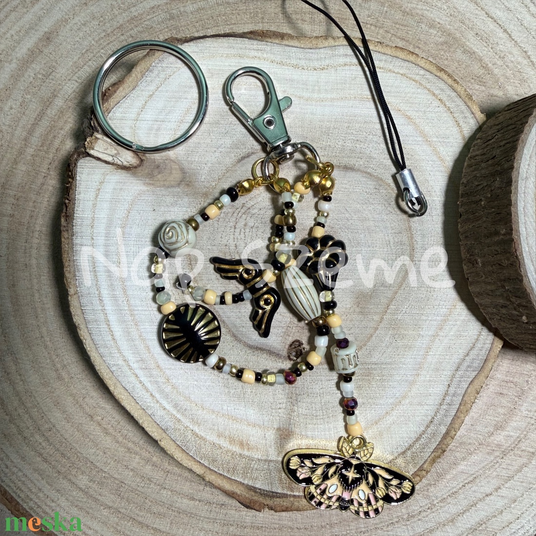 Barack-fekete gyöngy kulcstartó - táska & tok - kulcstartó & táskadísz - kulcstartó - Meska.hu