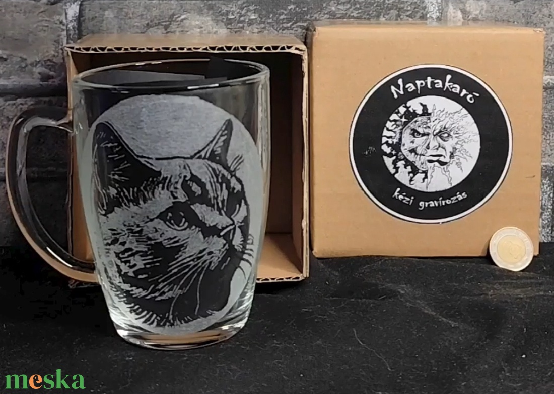 Cica mintás üveg bögre  - otthon & életmód - konyhafelszerelés, tálalás - tálalás - bögre & csésze - Meska.hu