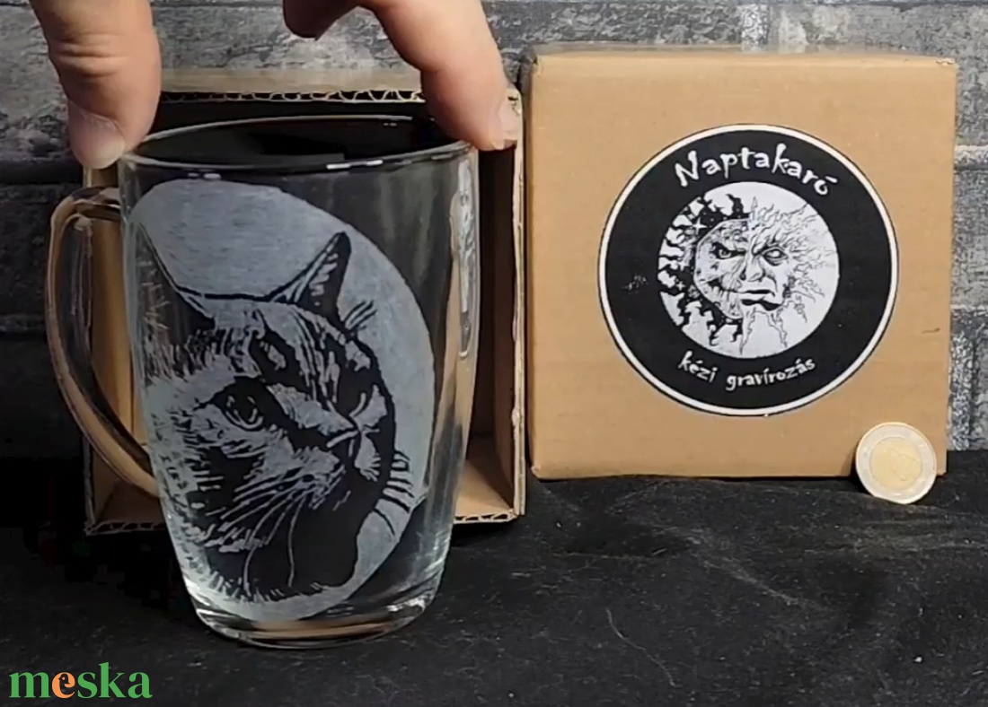 Cica mintás üveg bögre  - otthon & életmód - konyhafelszerelés, tálalás - tálalás - bögre & csésze - Meska.hu