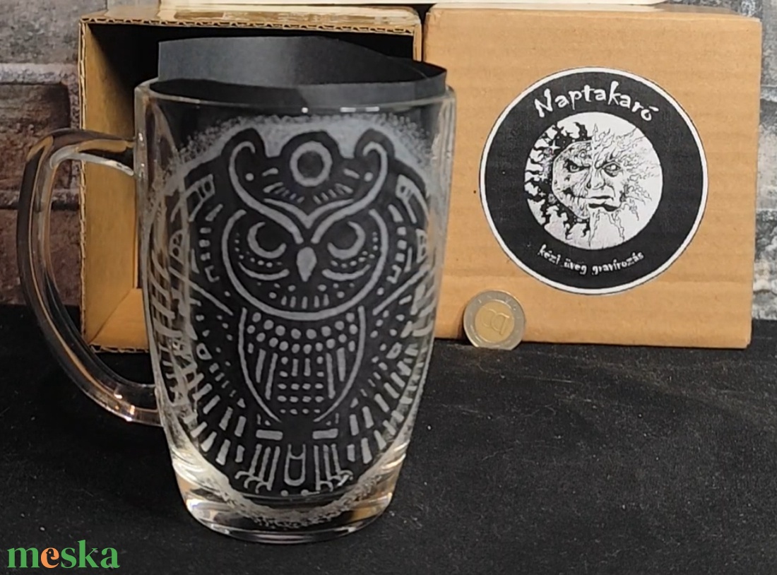 Bagoly mintás üveg bögre  - otthon & életmód - konyhafelszerelés, tálalás - tálalás - bögre & csésze - Meska.hu