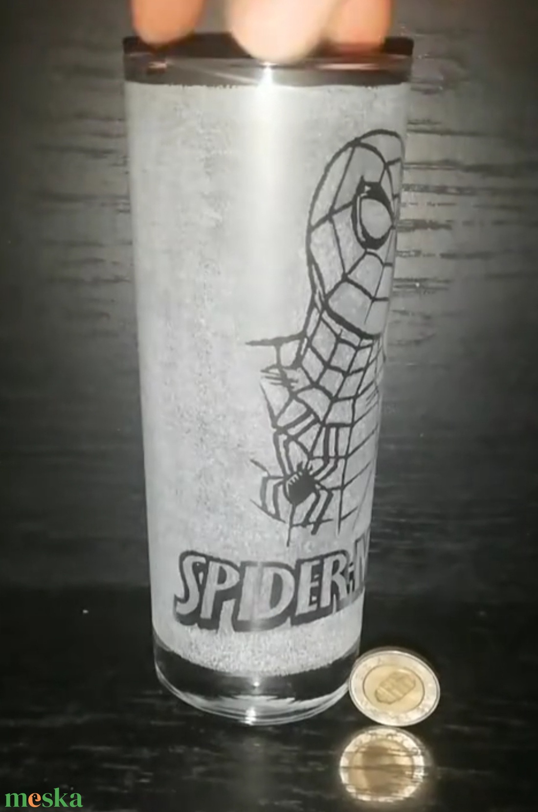 Kézzel gravírozott Pókember mintás üveg pohár  - otthon & életmód - konyhafelszerelés, tálalás - tálalás - pohár - Meska.hu
