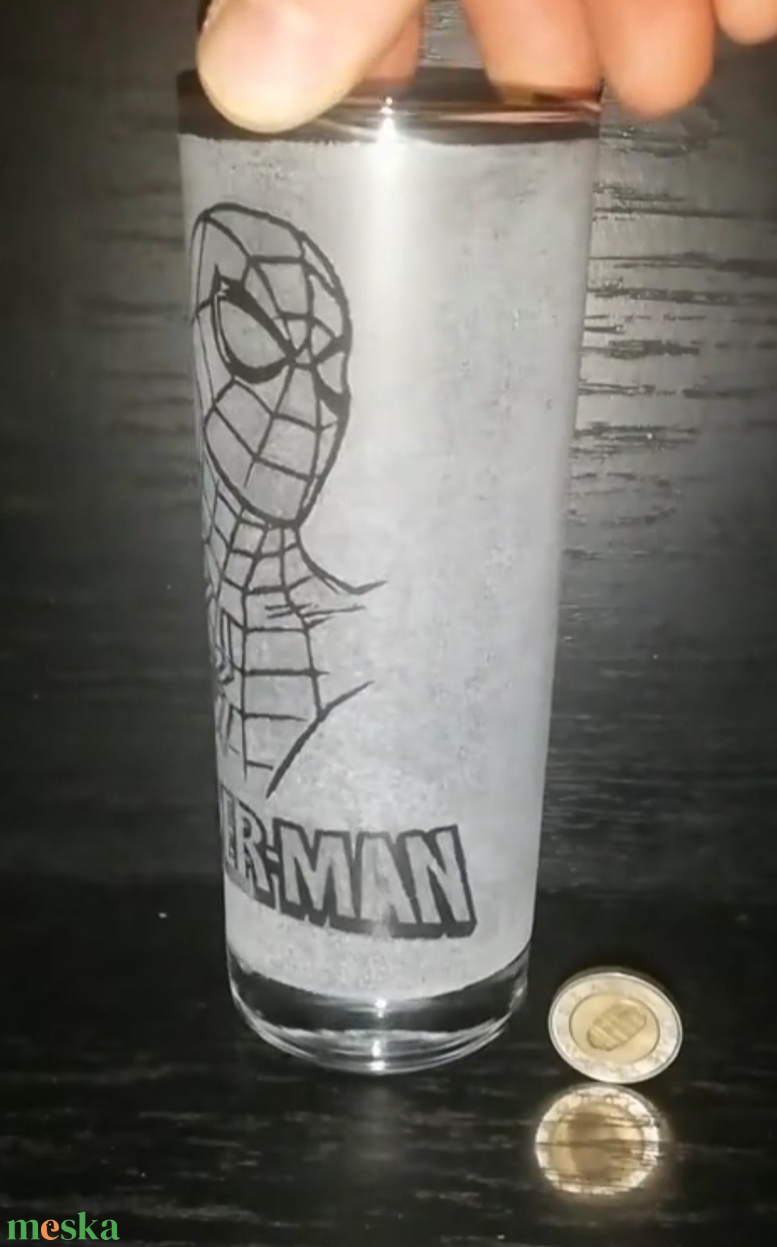 Kézzel gravírozott Pókember mintás üveg pohár  - otthon & életmód - konyhafelszerelés, tálalás - tálalás - pohár - Meska.hu