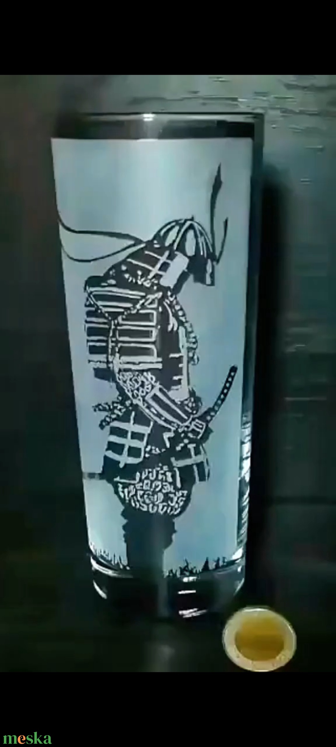 Szamuráj mintás kézzel gravírozott üveg pohár  - otthon & életmód - konyhafelszerelés, tálalás - tálalás - pohár - Meska.hu
