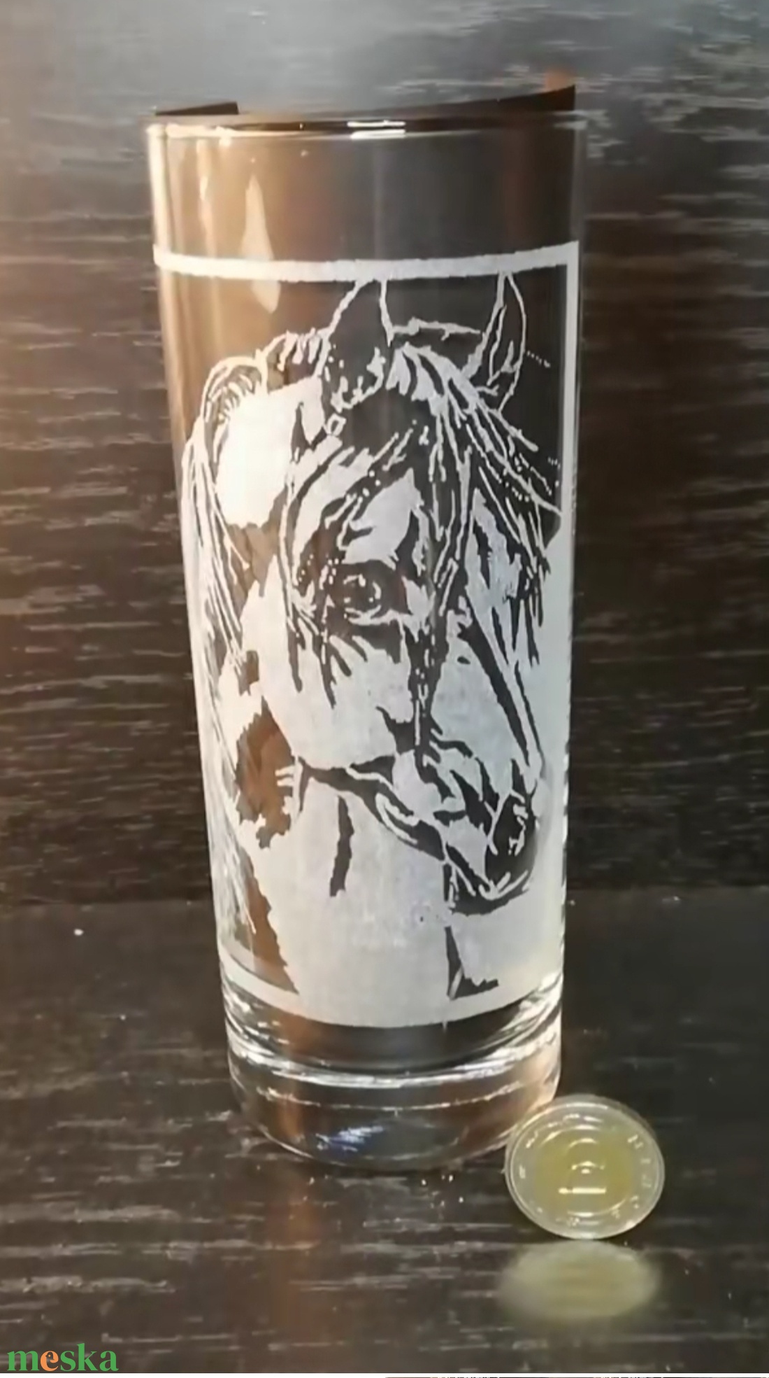 Ló mintás üveg pohár kézzel gravírozva  - otthon & életmód - konyhafelszerelés, tálalás - tálalás - pohár - Meska.hu