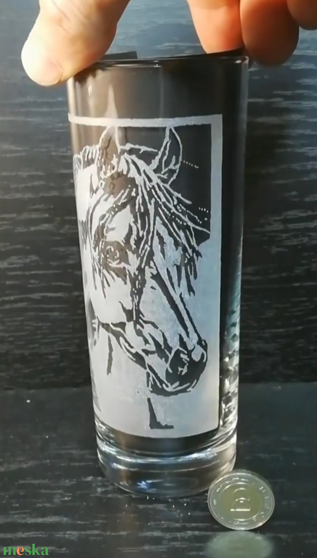 Ló mintás üveg pohár kézzel gravírozva  - otthon & életmód - konyhafelszerelés, tálalás - tálalás - pohár - Meska.hu