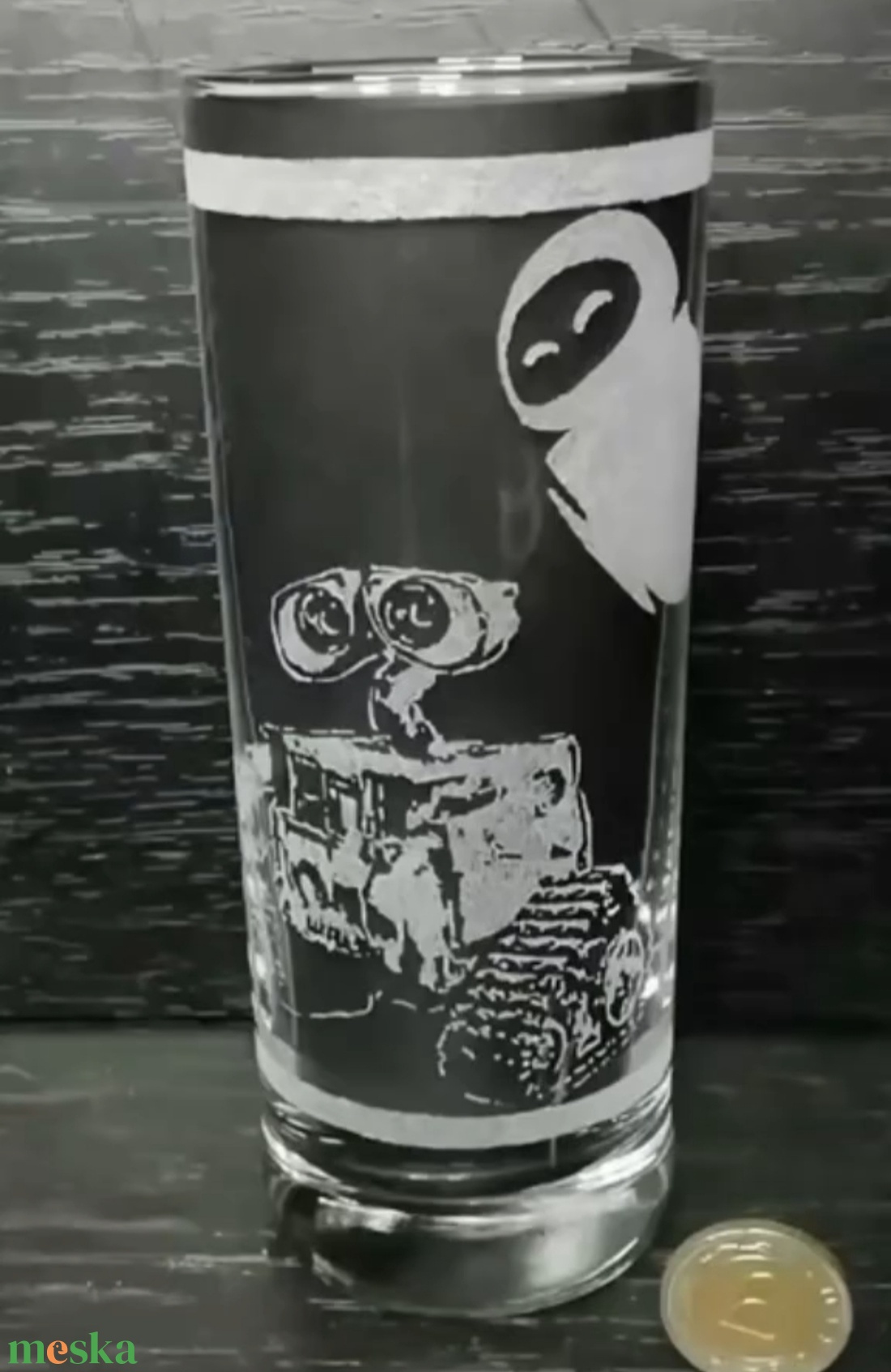 WALL-E és EVE mintás üveg pohár  - otthon & életmód - konyhafelszerelés, tálalás - tálalás - pohár - Meska.hu