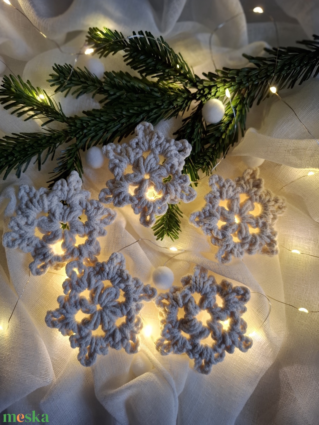 Hópehely kicsi - törtfehér/natúr  - karácsony - karácsonyi lakásdekoráció - karácsonyfadíszek - Meska.hu